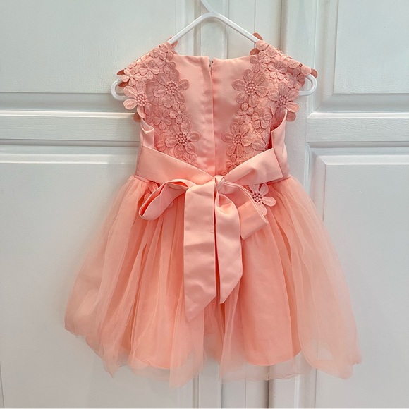 Baby Girl 18 Months Pink Floral Embroidered Tulle Dress Christening Baptism Gown - Picture 5 of 13